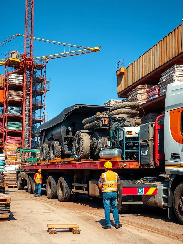 A picture of RGX's specialized equipment and team carefully loading agricultural machinery onto a truck, demonstrating their expertise in handling special cargo.